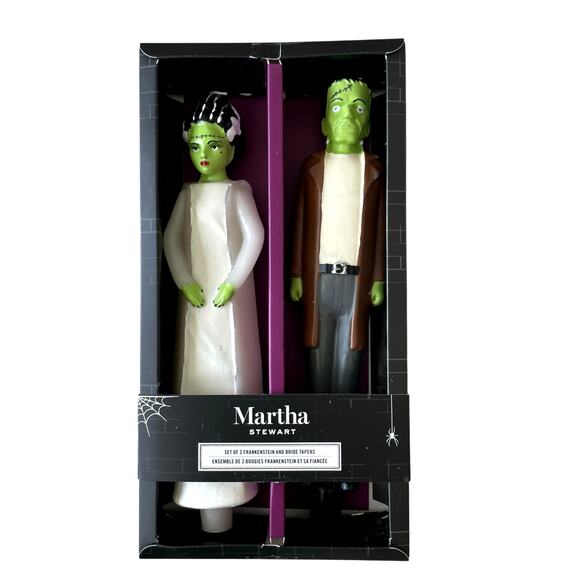 Martha Stewart Frankenstein & Bride Taper Candle Set of 2 Halloween Decor NEW - Picture 1 of 9